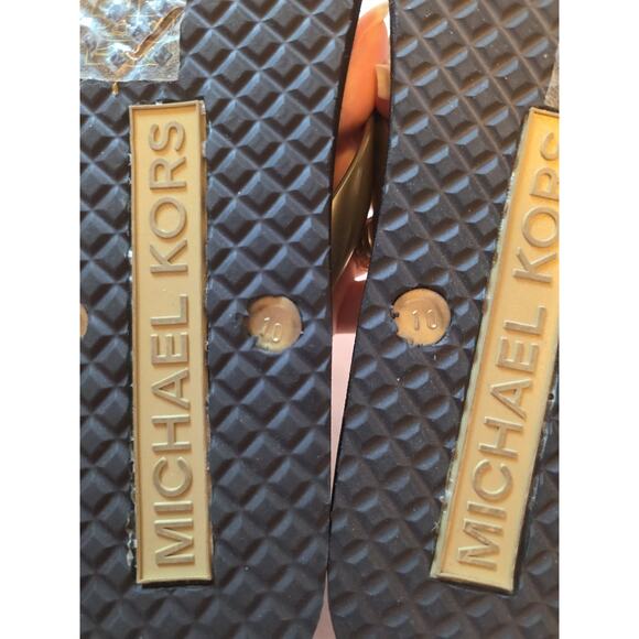Michael Kors Gold Jet Set Logo Print Flip Flops Size 10 - Picture 10 of 11